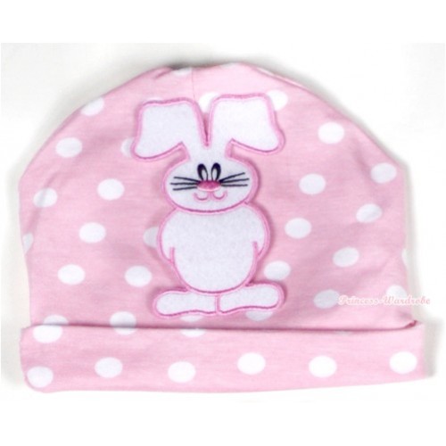 Light Pink White Dots Cotton Cap with Bunny Rabbit Print TH314 