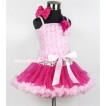 Light Pink Romantic Rose Strap Pettitop With Hot Pink Feather Rosettes With Rose Fusion Waist Hot Light Pink Pettiskirt MR220 