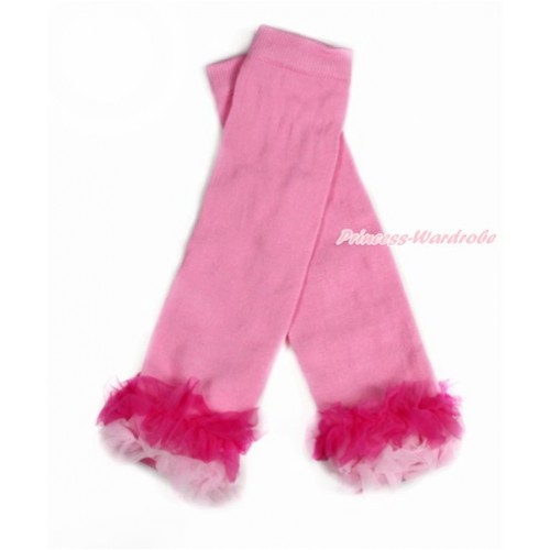 Newborn Baby Light Pink Leg Warmers Leggings With Hot Light Pink Ruffles LG270 