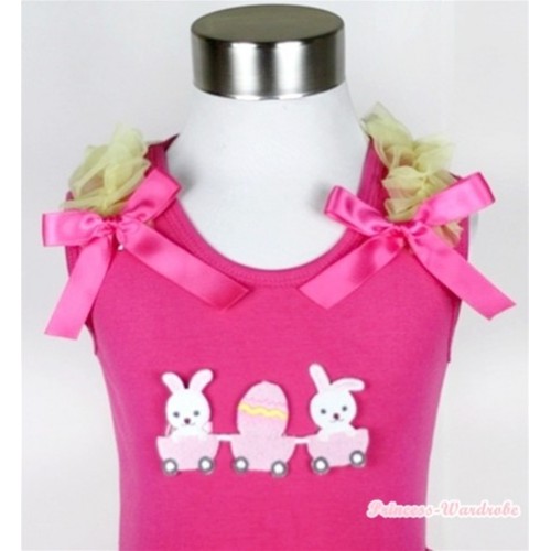 Hot Pink Tank Top With Bunny Rabbit Egg With Yellow Ruffles & Hot Pink Bow TM215 