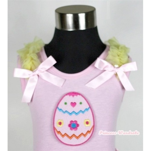 Light Pink Tank Top With Easter Egg Print With Yellow Ruffles& Light Pink Bows TP27 