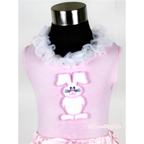 Light Pink Tank Tops with Bunny Rabbit Print with White Lacing TP29 