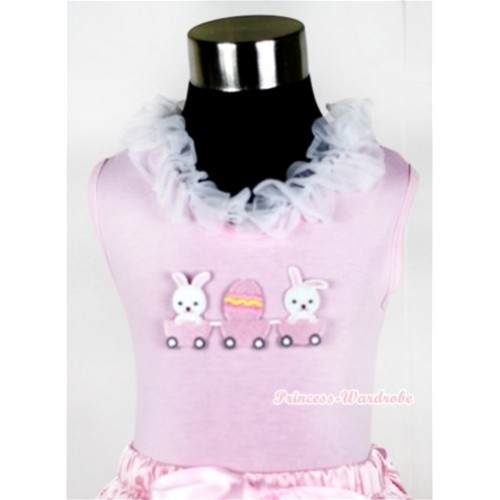 Light Pink Tank Tops with Bunny Rabbit Egg Print with White Lacing TP31 
