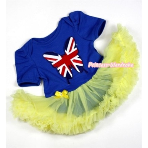 Royal Blue Baby Jumpsuit Yellow Pettiskirt with Patriotic British Flag Butterfly Print JS232 