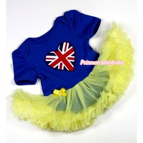Royal Blue Baby Jumpsuit Yellow Pettiskirt with Patriotic British Heart Print JS235 