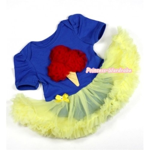 Royal Blue Baby Jumpsuit Yellow Pettiskirt with Red Rosettes Ice Cream Print JS239 