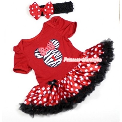 Red Baby Jumpsuit Minnie Dots Pettiskirt With 1st Birthday Number Zebra Minnie Print With Black Headband Red White Polka Dots Ribbon Bow JS274 