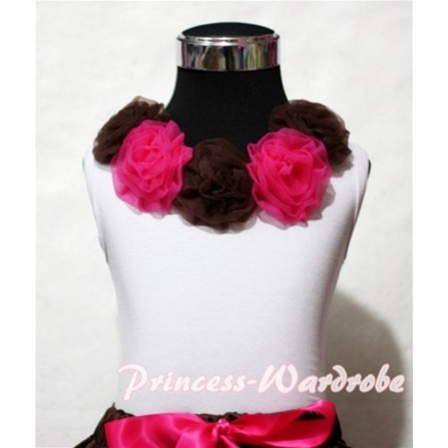 White Tank Tops with Brown and Hot Pink Rosettes T207 