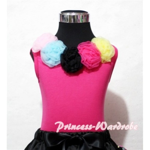 Hot Pink Tank Top with Light Pink Blue Black Hot Pink Yellow Rosettes TR23 