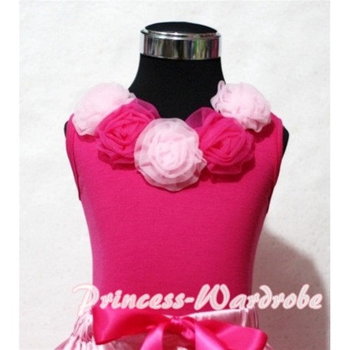 Hot Pink Tank Top with Light Pink and Hot Pink Rosettes TR24 