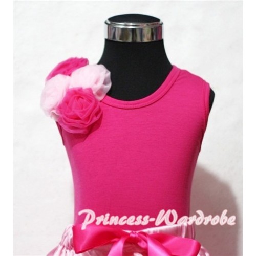 Hot Pink Tank Top with Bunch of Hot Pink and Light Pink Rosettes TR25 