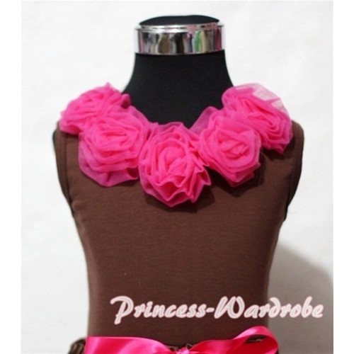 Brown Tank Top with Hot Pink Rosettes T208 