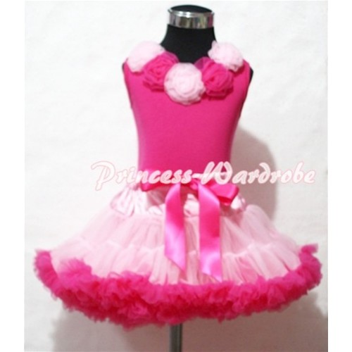 Light Pink Hot Pink Pettiskirt with Light Pink and Hot Pink Rosettes Hot Pink Tank Top MH31 
