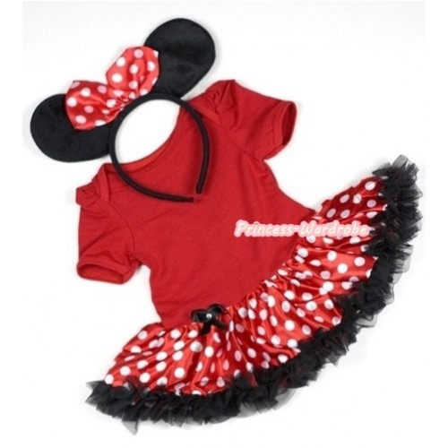 Red Baby Jumpsuit Minnie Dots Pettiskirt With Minnie Headband JS299 