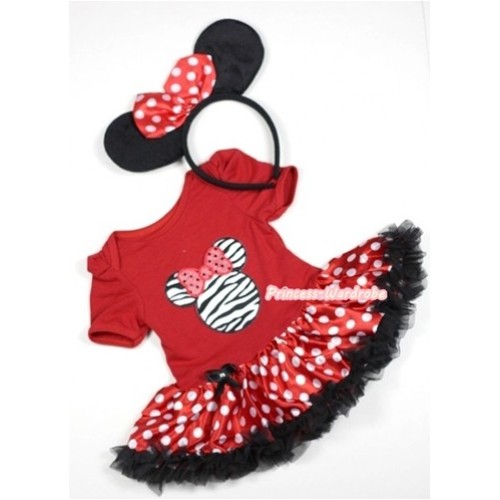 Red Baby Jumpsuit Minnie Dots Pettiskirt With Zebra Minnie Print With Minnie Headband JS305 