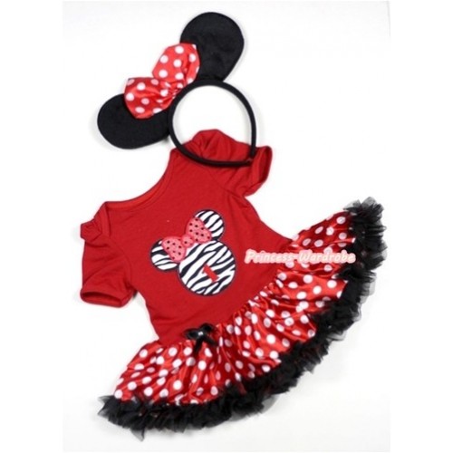 Red Baby Jumpsuit Minnie Dots Pettiskirt With 1st Birthday Number Zebra Minnie Print With Minnie Headband JS306 