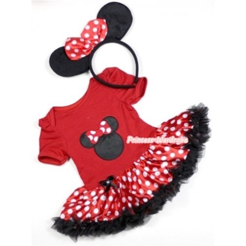 Red Baby Jumpsuit Minnie Dots Pettiskirt With Minnie Print With Minnie Headband JS308 