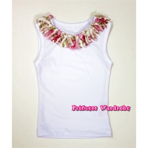 White Tank Tops with Light Pink Rose Fusion Satin Lacing TB315 