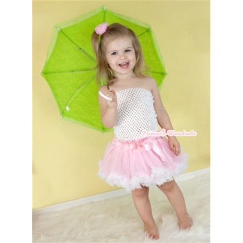 White Crochet Tube Top with Light Pink White Baby Pettiskirt With Light Pink Rose CT517 