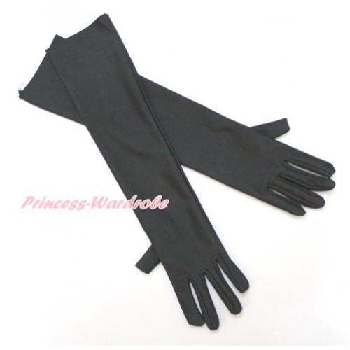 Black Wedding Elbow Length Princess Costume Long Satin Gloves C218 