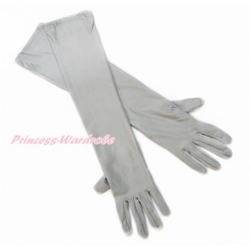 Grey Wedding Elbow Length Princess Costume Long Satin Gloves C220 