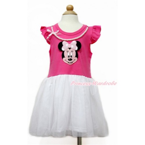 Little White Wing with Hot Pink White Pearl Party Dress & Light Pink Minnie Print PD044-3 