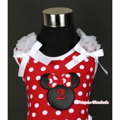 Minnie Dots Tank Top With 2nd Birthday Number Minnie Print with White Ruffles & White Bow TP139 