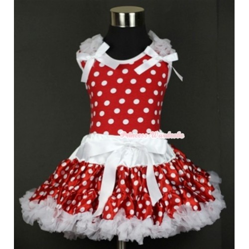 Minnie Dots Tank Top With White Ruffles & White Bows With White Minnie Polka Dots Pettiskirt MH065 