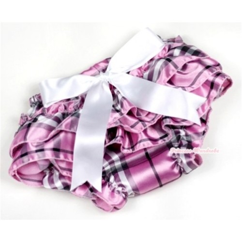Light Pink Checked Satin Layer Panties Bloomers With White Big Bow BC126 