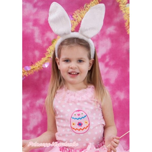 Easter Light Pink White Dots Tank Tops with Light Pink Lacing with Easter Egg Print TP190 