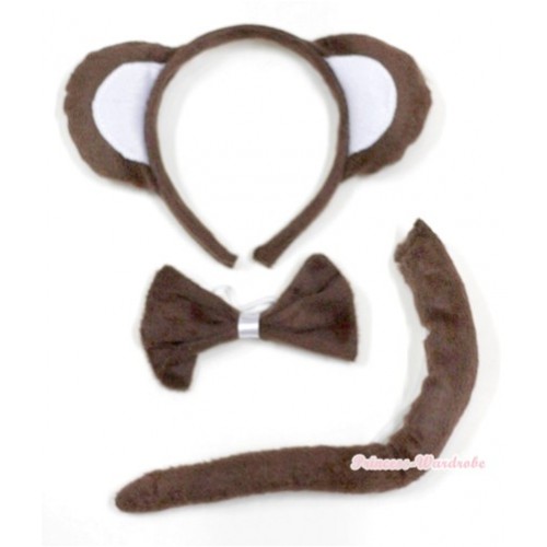 Monkey 3 Piece Set in Ear Headband, Tie, Tail PC020 