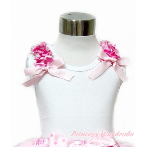 White Tank Top with Hot Pink White Dots Ruffles and Light Pink Bow TB698 