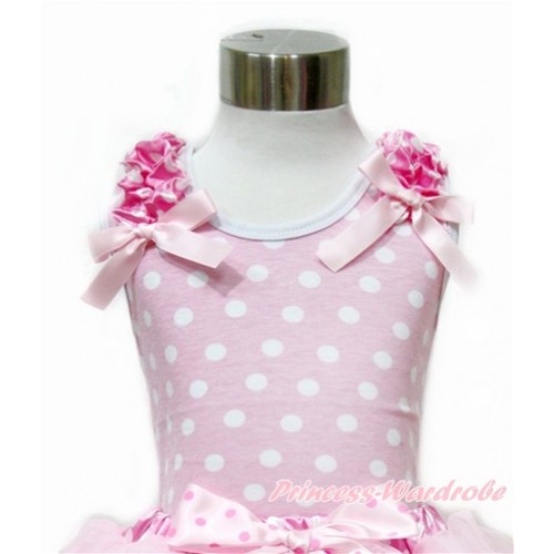 Light Pink White Dots Tank Top with Hot Pink White Dots Ruffles and Light Pink Bows TP201 
