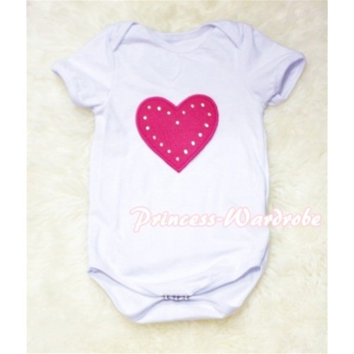 White Baby Jumpsuit with Hot Pink Heart Print TH86 