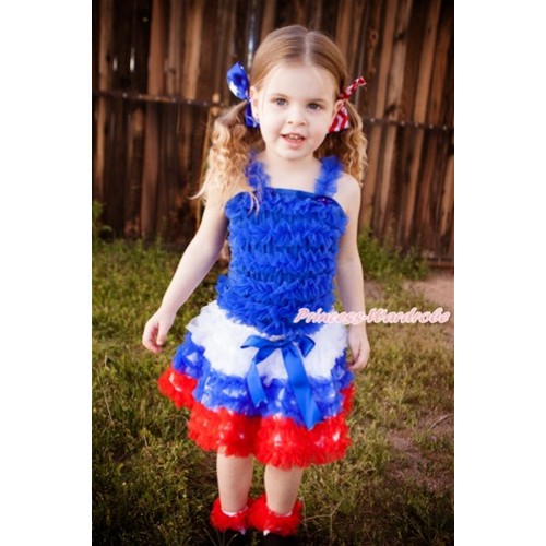 World Cup Royal Blue Ruffles Tank Top with America White Royal Blue Red Ruffles Pettiskirt MR251 