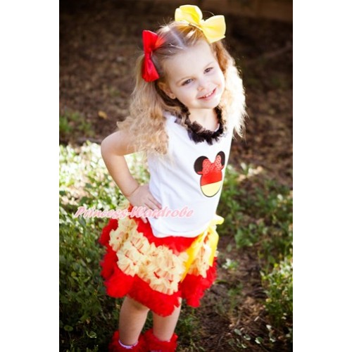 World Cup White Tank Top With Black Chiffon Lacing & Sparkle Red Germany Minnie Print  With Spain Red Yellow Ruffles Pettiskirt MG1110 