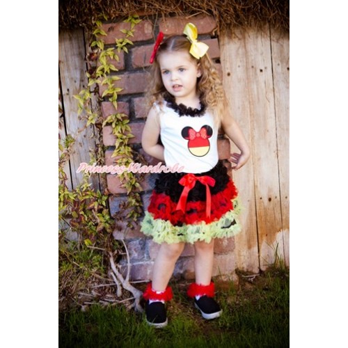World Cup White Tank Top With Black Chiffon Lacing & Sparkle Red Germany Minnie Print  With Germany Black Red Yellow Ruffles Pettiskirt MG1111 