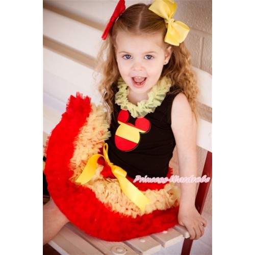 World Cup Black Tank Top With Yellow Chiffon Lacing & Spain Minnie Print With Spain Red Yellow Ruffles Pettiskirt MG1114 