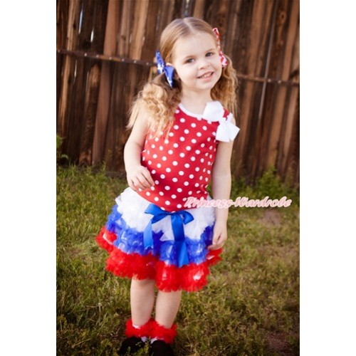 World Cup Red White Dots Tank Top With White Bow With America White Royal Blue Red Ruffles Pettiskirt MH190 
