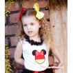 World Cup White Tank Top With Black Chiffon Lacing & Sparkle Red Germany Minnie Print TB712 