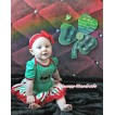 Kelly Green Baby Jumpsuit Red White Green Striped Pettiskirt With Sparkle Kelly Green Hat Print With Red Headband Red Silk Bow JS3206 
