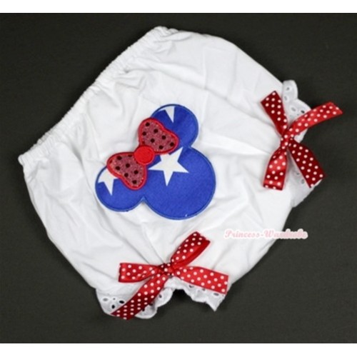 White Bloomer With Patriotic American Minnie Print & Minnie Dots Bow BL94 