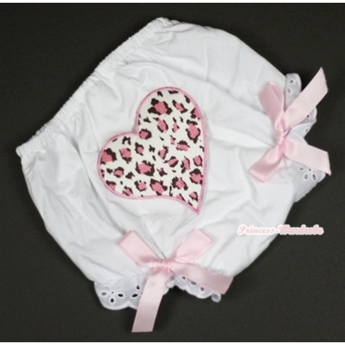 White Bloomer With Light Pink Leopard Heart Print & Light Pink Bow BL98 