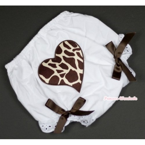 White Bloomer With Brown Giraffe Heart Print & Brown Bow BL103 