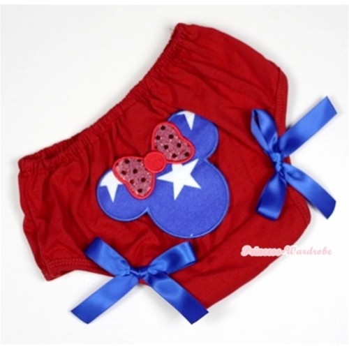 Red Bloomer With Patriotic American Minnie Print & Royal Blue Bow BL107 