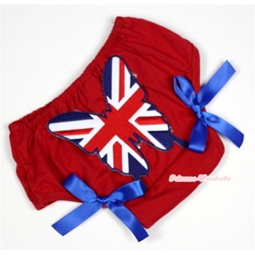 Red Bloomer With Patriotic British Butterfly Print & Royal Blue Bow BL108 