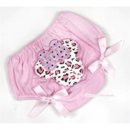 Light Pink Bloomer With Light Pink Leopard Minnie Print & Light Pink Bow BL116 