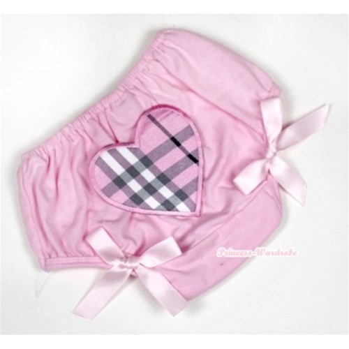 Light Pink Bloomer With Light Pink Checked Heart Print & Light Pink Bow BL117 