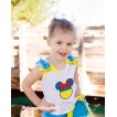 World Cup White Tank Top With Peacock Blue Ruffles & Yellow Bow With Sparkle Red Ukraine Minnie Print TB716 