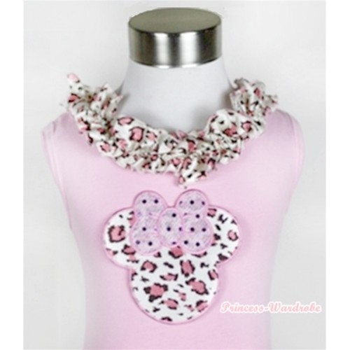 Light Pink Tank Tops with Light Pink Leopard Minnie Print with Light Pink Leopard Satin Lacing TP36 